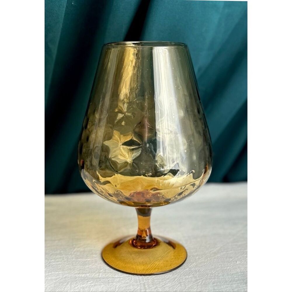 Vintage MCM Empoli Italy Honey Amber Optic Brandy Snifter Glass Vase